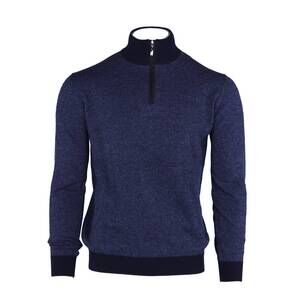 NEW PASHMERE men's marled cashmere half zip sweater in navy
